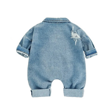 Load image into Gallery viewer, Ripped Denim Romper
