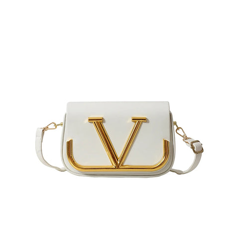 Gold Metal Leather Crossbody Handbag