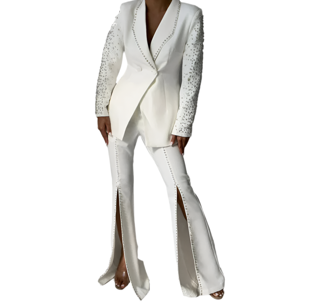 Crystal Sleeve Blazer Pant Set