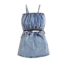 Load image into Gallery viewer, Bow Pcth Denim Skirt Set
