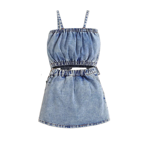 Bow Pcth Denim Skirt Set