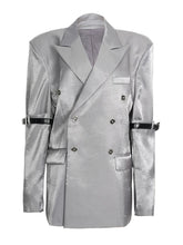 Load image into Gallery viewer, Silver Shiny Blazer Jacket
