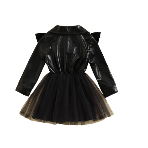 Patch Leather Mesh Dress-Modern Baby Las Vegas