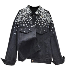 Load image into Gallery viewer, Black Large Crystal Denim Jacket
