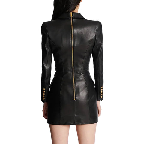 Gold Button Leather Blazer Dress-Modern Baby Las Vegas