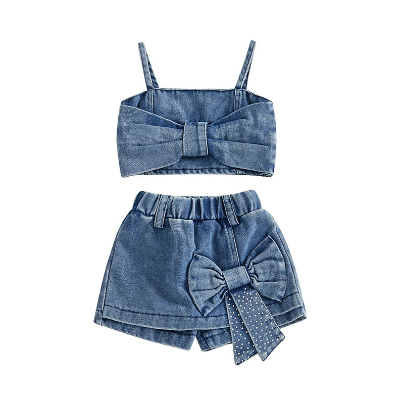 Speckled Rhinestone Denim Bow Set-Modern Baby Las Vegas