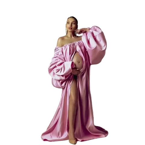 Off The Shoulder Satin Maternity Dress