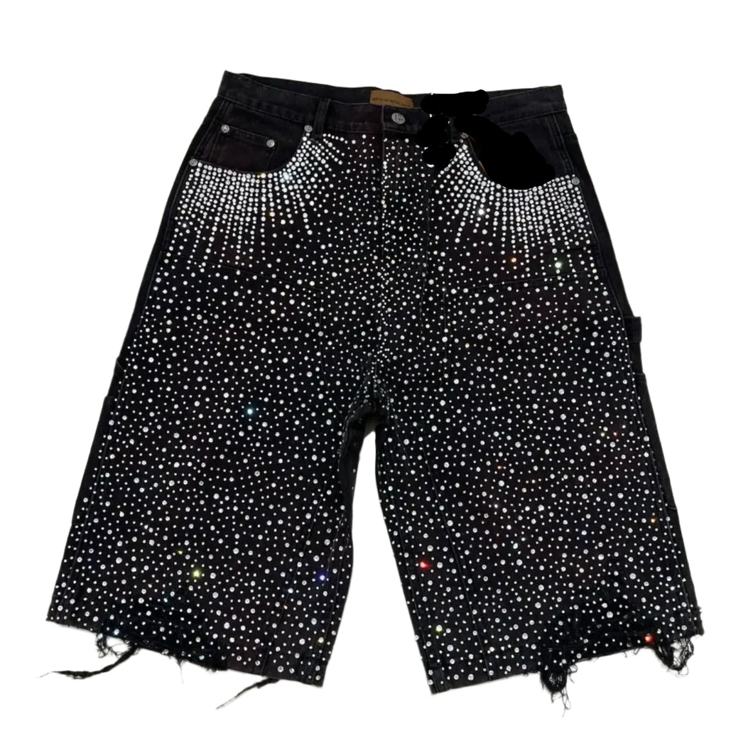 Speckled Rhinestone Denim Shorts-Modern Baby Las Vegas