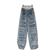 Load image into Gallery viewer, Multi-Pocket High Waist Denim Cargo Pants
