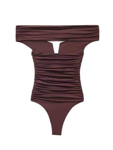 Off The Shoulder Ruched Bodysuit