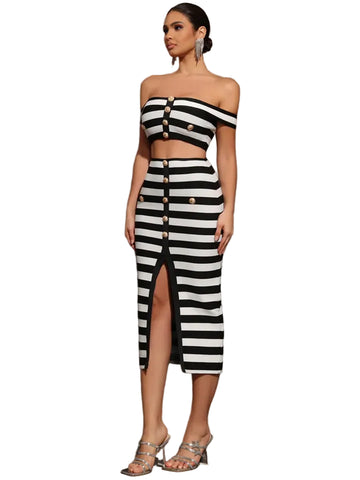 Striped Pencil Skirt Set