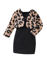 Load image into Gallery viewer, Leopard Fur Crop Dress Set
