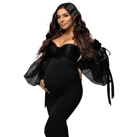 Mesh Puff Sleeve Maternity Dress-Modern Baby Las Vegas