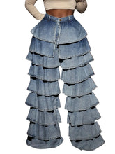 Load image into Gallery viewer, Tiered Ruffled Wide Leg Denim Jeans
