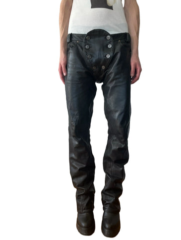 Metal Button Crotch Leather Pants-Modern Baby Las Vegas