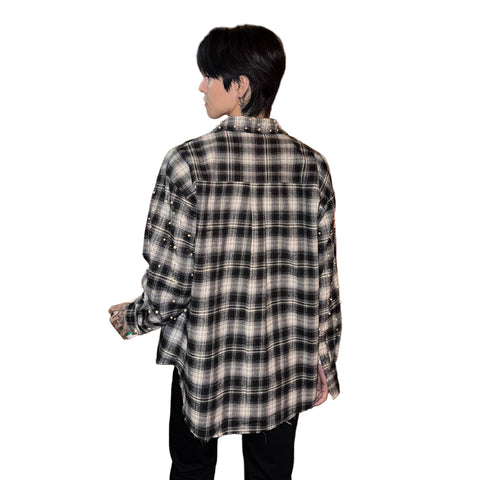 Pearl Beaded Plaid Top-Modern Baby Las Vegas