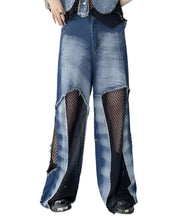 Load image into Gallery viewer, Patch Mesh Wide Leg Denim Jeans
