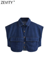 Load image into Gallery viewer, Dark Denim Pocket Crop Top
