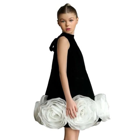 Black 3D White Flower Dress-Modern Baby Las Vegas