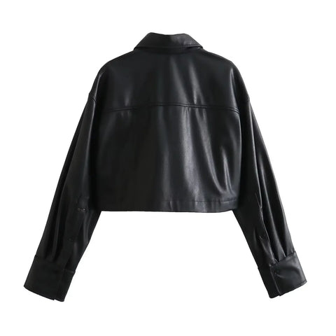 Crop Leather Zipper Jacket-Modern Baby Las Vegas