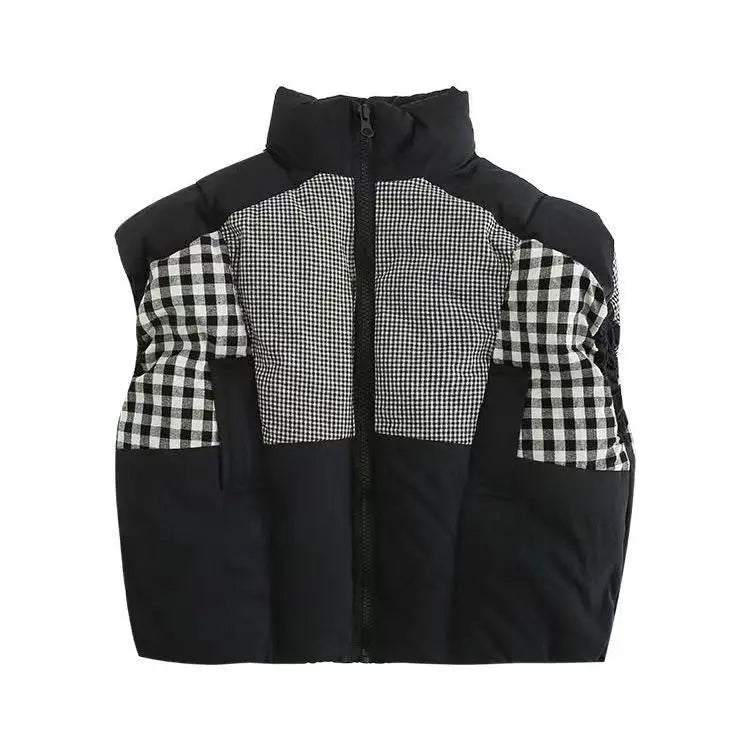 Patch Plaid Puffer Vest