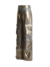 Load image into Gallery viewer, Gold Metallic Multi-Pocket Pants
