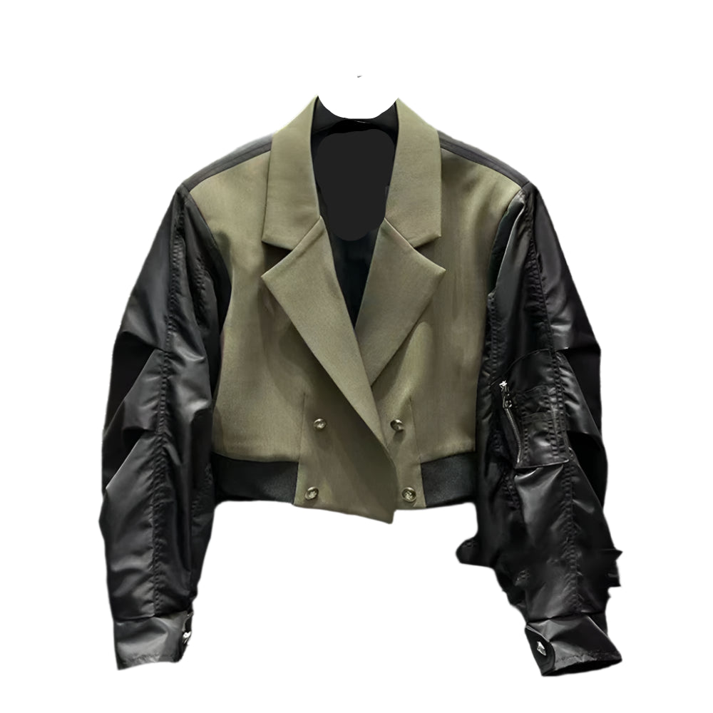 Short Patch Bomber Blazer Jacket