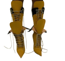 Load image into Gallery viewer, Patch Pointed-Toe Stiletto Lace-Up Boots | Modern Baby Las Vegas
