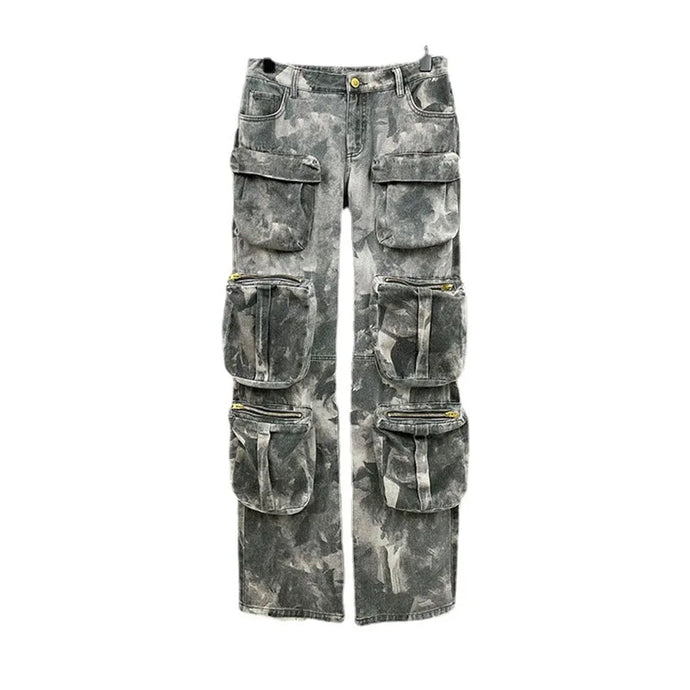 Multi-Pocket High Waist Denim Cargo Pants-Modern Baby Las Vegas