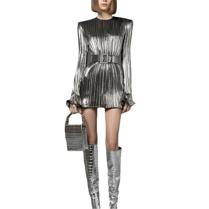  silver metallic pleated dress- modern baby las vegas