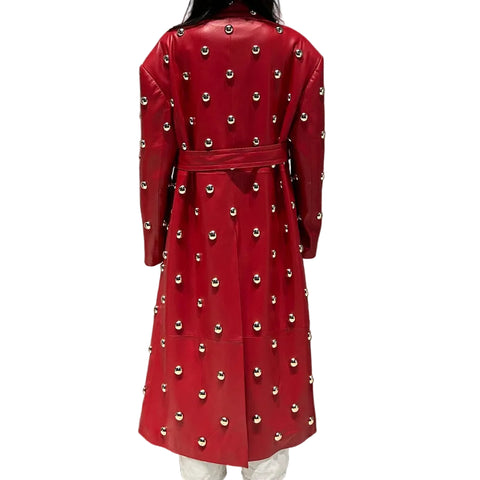 Luxury Leather Rivet Trench Coat
