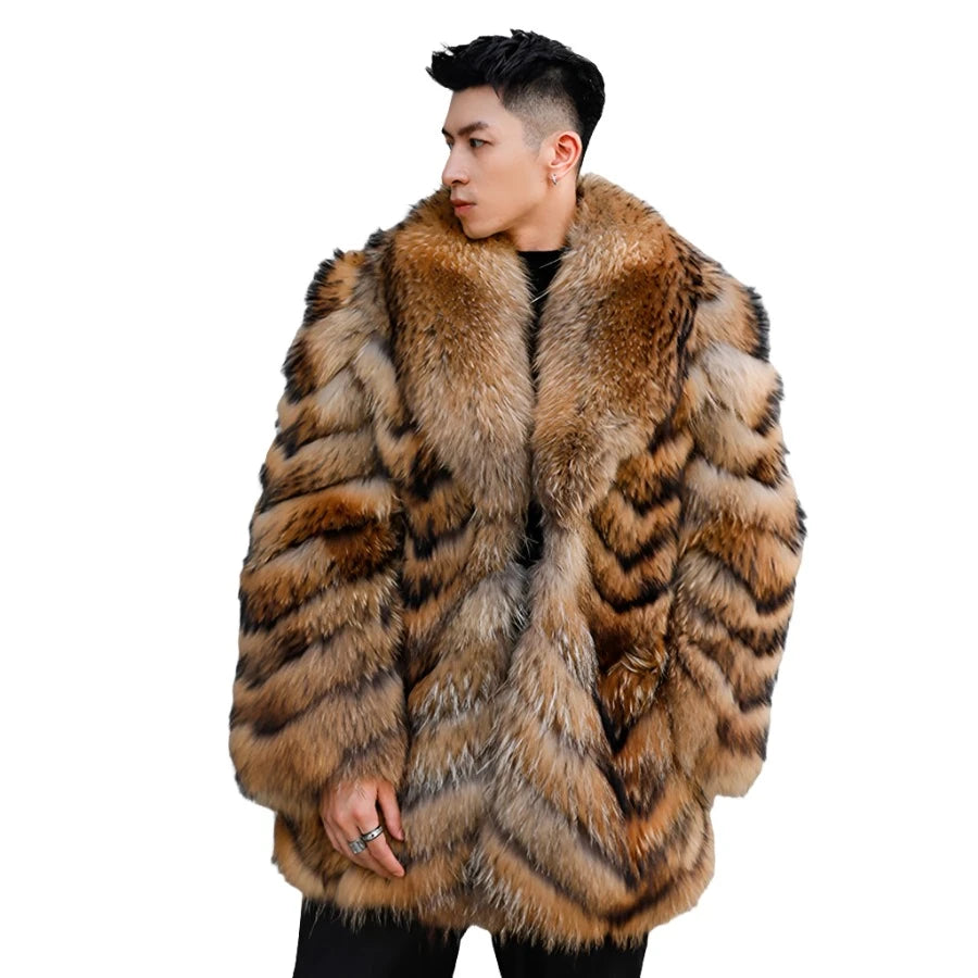 Multi- Tone Ribbed Fur Coat