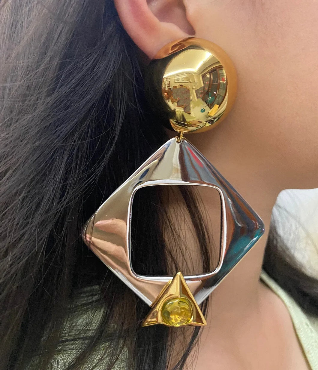 Hollow Out Glossy Metal Geometric Earrings