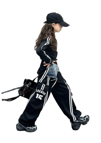 Striped Patch Denim Track Pants Set