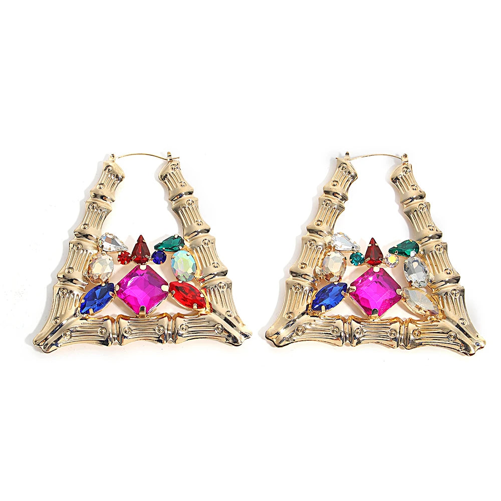 Colored Rhinestone Bamboo Earrings