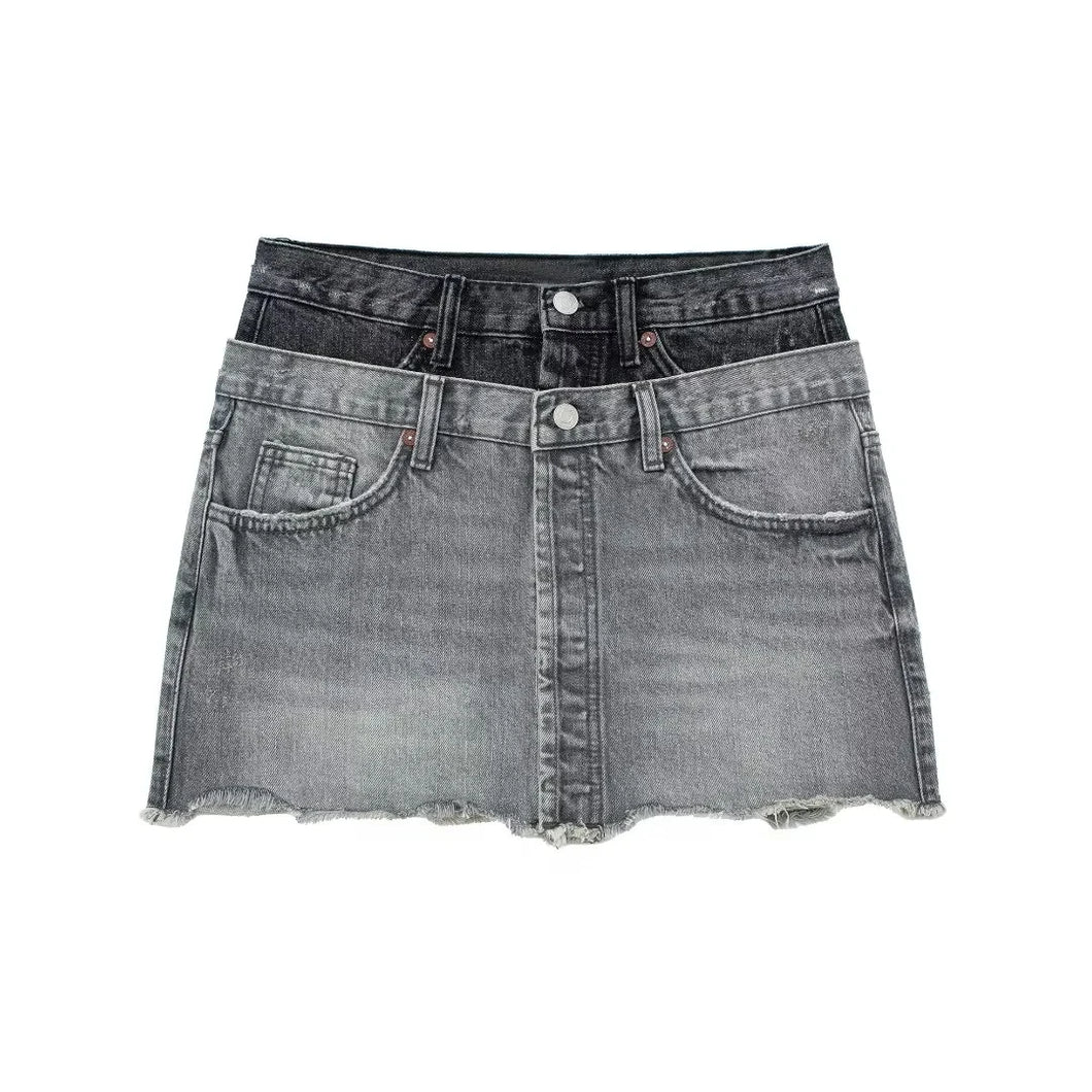 Patch Contrast Denim Mini Skirt