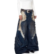 Load image into Gallery viewer, Patch Grommet Wide Leg Denim Jeans
