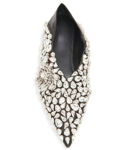 Pointed-Toe Leather Rhinestone Loafers-Modern Baby Las Vegas