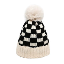 Load image into Gallery viewer, Knitted Checker Pom Hat
