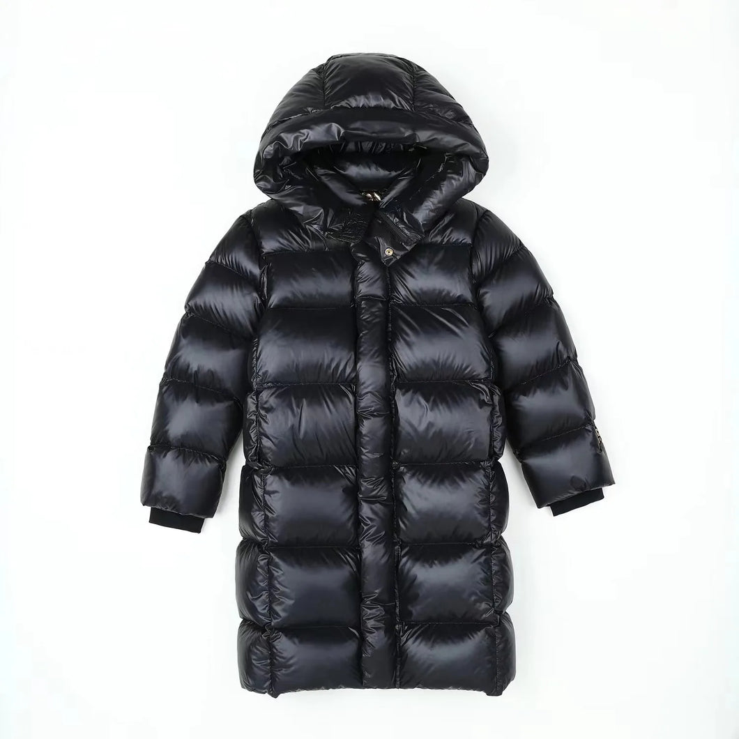 Long Ribbed Hooded Down Coat