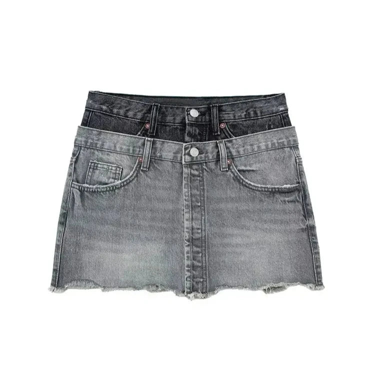 Double Patch Denim Mini Skirt