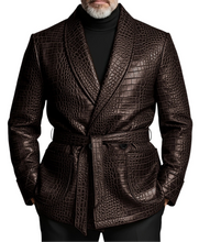 Load image into Gallery viewer, ﻿ Belted Croc Leather Jacket

