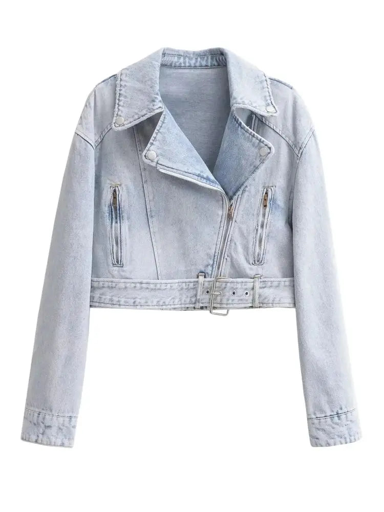 Vintage Crop Zipper Denim Jacket