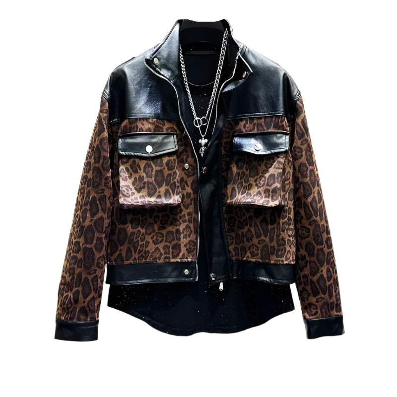 Retro Patch Leopard Print Jacket