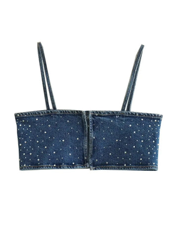 Crystal Speckled Denim Tube Top