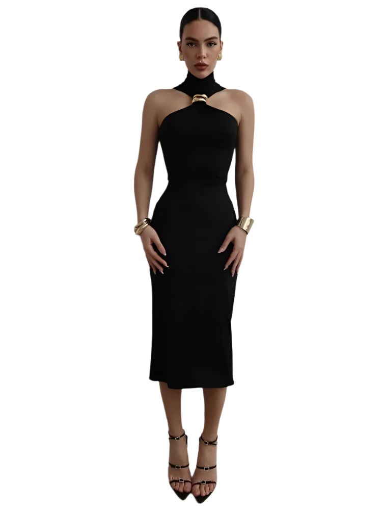 Turtleneck Gold Accent Maxi Dress