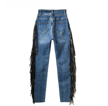 Load image into Gallery viewer, Western Crystal Strap Fringe Denim Jeans
