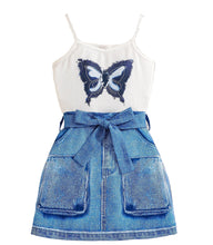 Load image into Gallery viewer, Butterfly Denim Skirt Set
