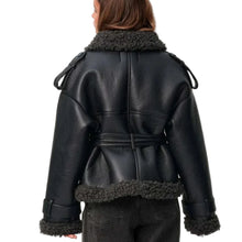 Load image into Gallery viewer, Short Teddy Belted Leather Coat
