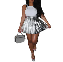 Load image into Gallery viewer, Silver Metallic Pleated Mini Skirt
